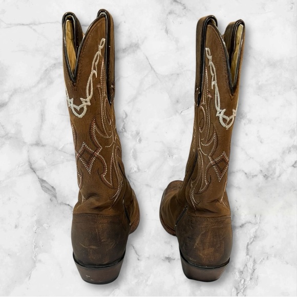 Tony Lama Cowboy Boots Women’s 7B Brown Leather Western Square Toe VF6007 - Picture 6 of 7